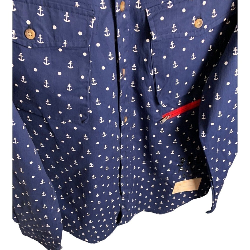 H & Dumar Anchor Pattern Button Down Shirt Navy B… - image 5